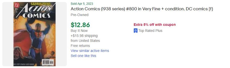 A screenshot of a sold item on eBay for Action Comics #800.