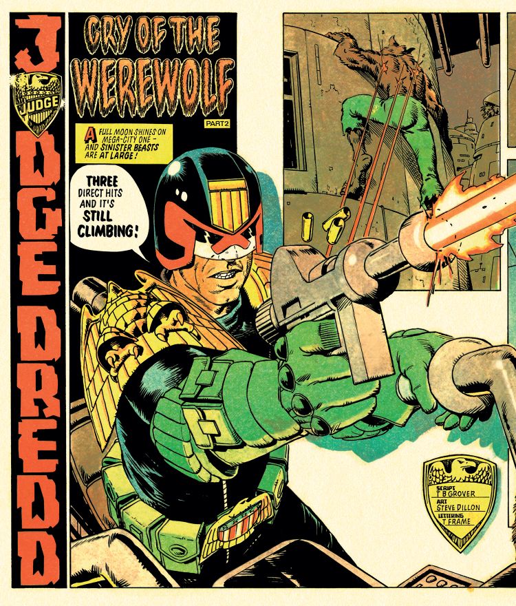 Judge Dredd: Cry of the Werewolf page by John Wagner, Alan Grant, Steve Dillon, and Tom Frame.