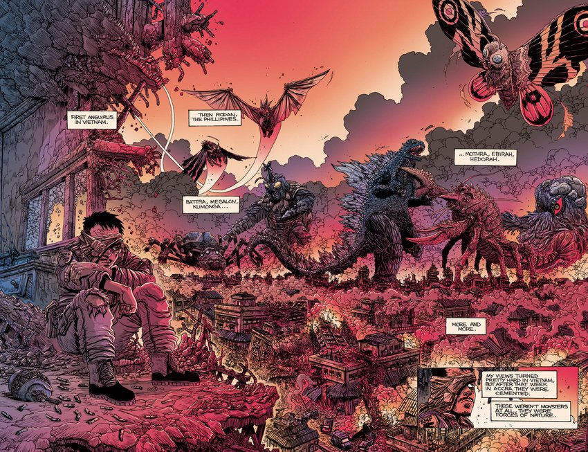 Godzilla: The Half-Century War spread by James Stokoe.