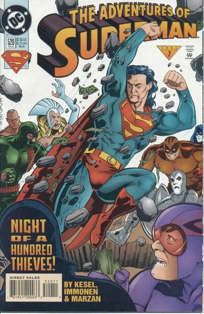 Adventures of Superman #520 cover by Karl Kesel, Stuart Immonen, José Marzan Jr., and Glenn Whitmore.