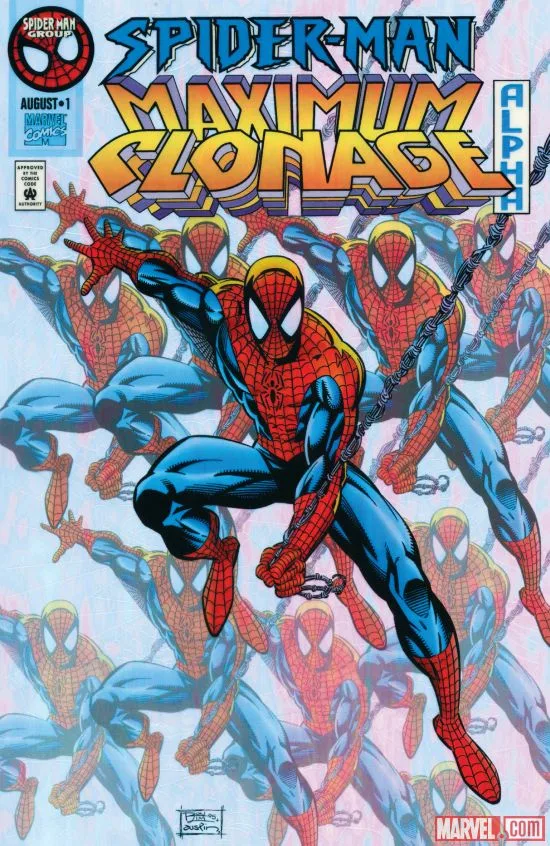 Spider-Man: Maximum Clonage Alpha #1 cover by Ron Lim and Terry Austin.