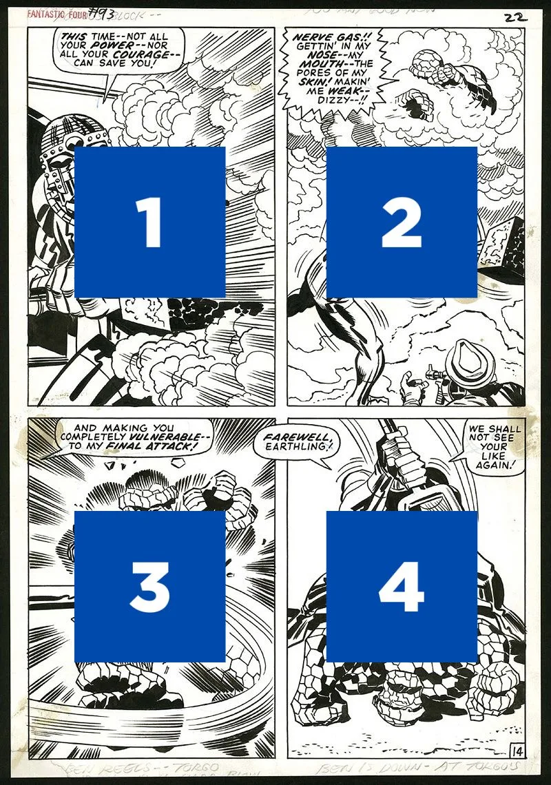 A four-panel page from Fantastic Four #93 by Jack Kirby and Frank Giacoia.