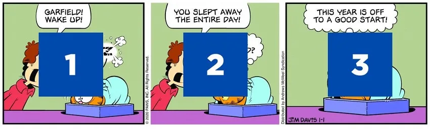 A three-panel Garfield strip by Jim Davis.