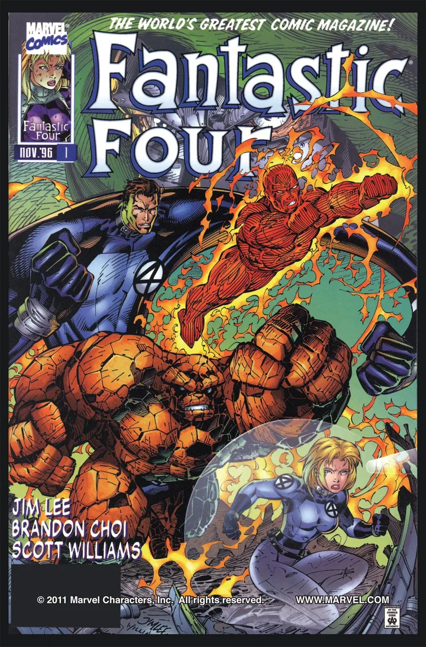 Fantastic Four (1996 series) #1 cover by Jim Lee and Scott Williams.