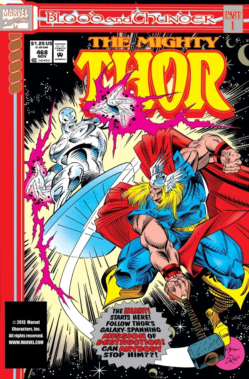 Thor #468 cover M. C. Wyman and Mike DeCarlo.